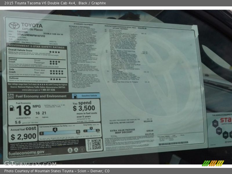 Black / Graphite 2015 Toyota Tacoma V6 Double Cab 4x4