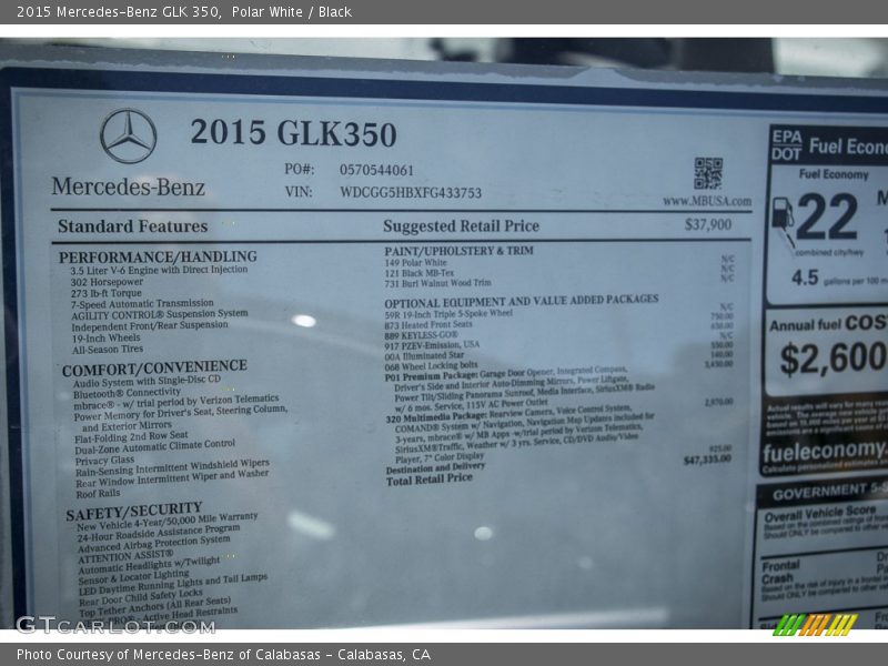 Polar White / Black 2015 Mercedes-Benz GLK 350