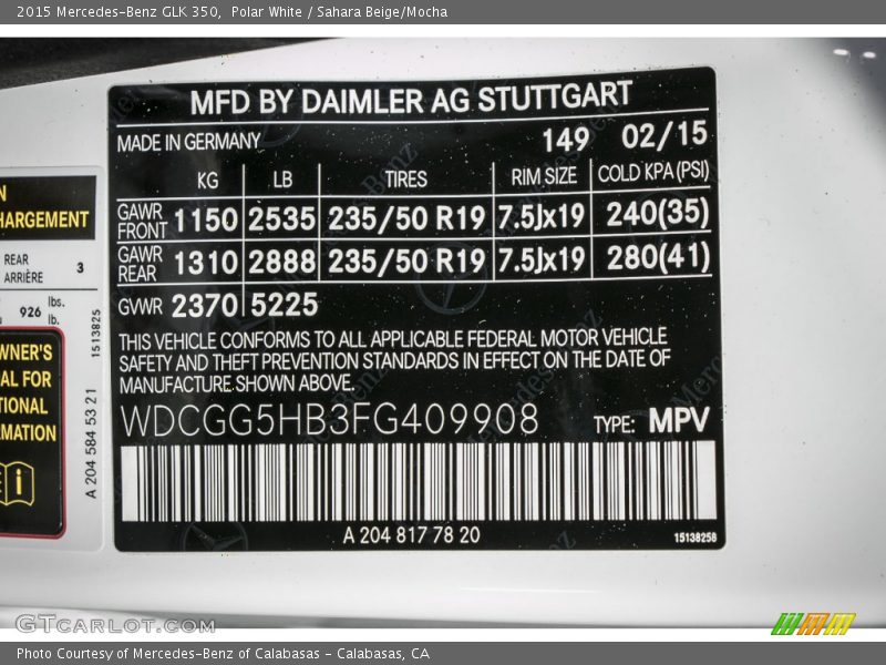 Polar White / Sahara Beige/Mocha 2015 Mercedes-Benz GLK 350