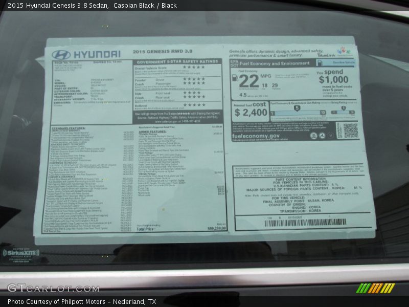 Caspian Black / Black 2015 Hyundai Genesis 3.8 Sedan