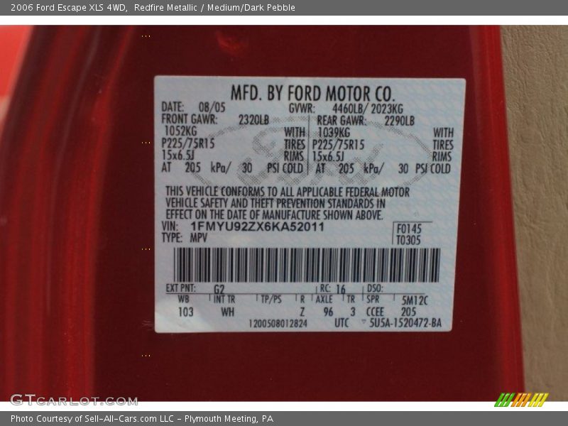 Redfire Metallic / Medium/Dark Pebble 2006 Ford Escape XLS 4WD