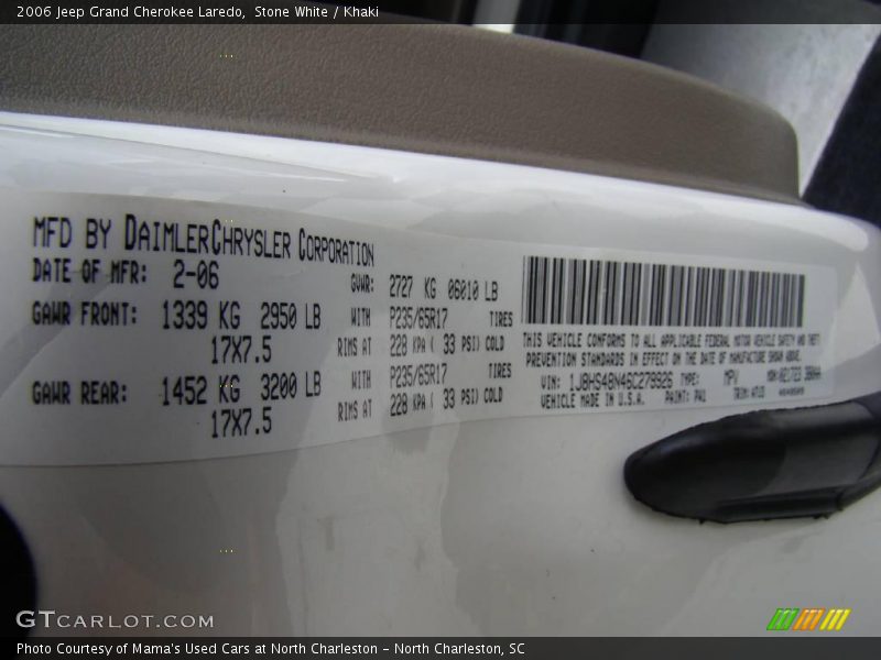 Stone White / Khaki 2006 Jeep Grand Cherokee Laredo