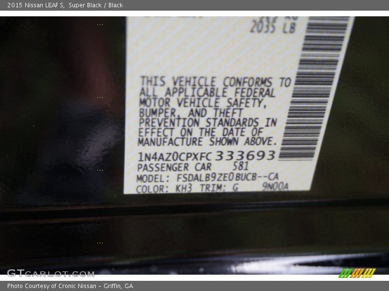 Super Black / Black 2015 Nissan LEAF S