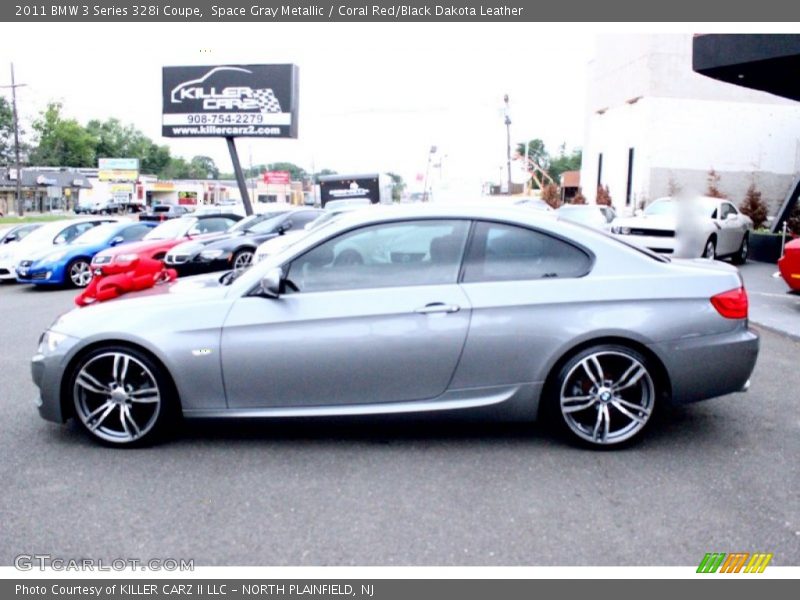 Space Gray Metallic / Coral Red/Black Dakota Leather 2011 BMW 3 Series 328i Coupe
