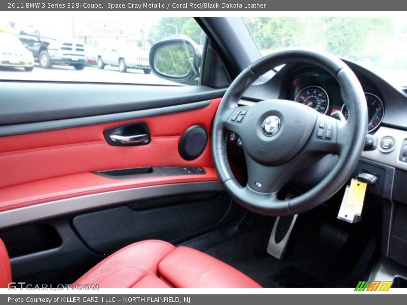 Space Gray Metallic / Coral Red/Black Dakota Leather 2011 BMW 3 Series 328i Coupe