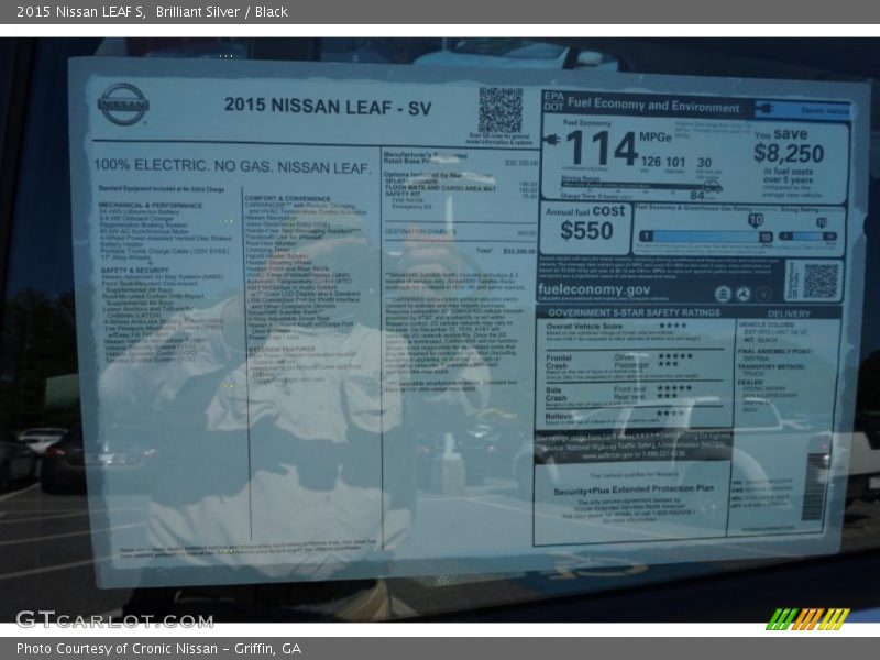 Brilliant Silver / Black 2015 Nissan LEAF S
