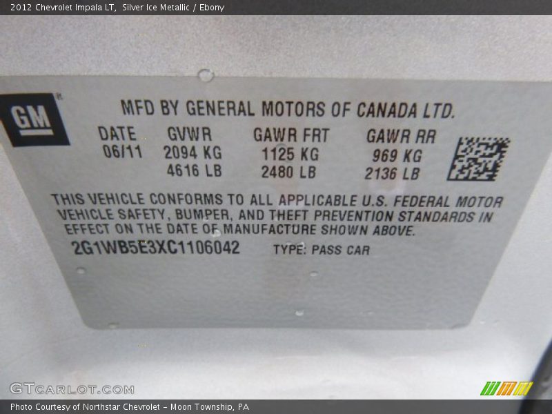 Silver Ice Metallic / Ebony 2012 Chevrolet Impala LT