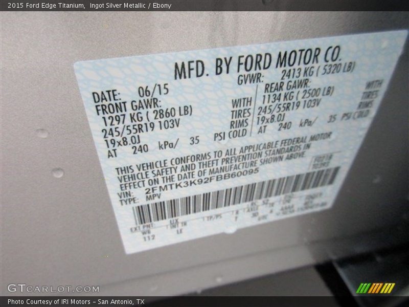 Ingot Silver Metallic / Ebony 2015 Ford Edge Titanium