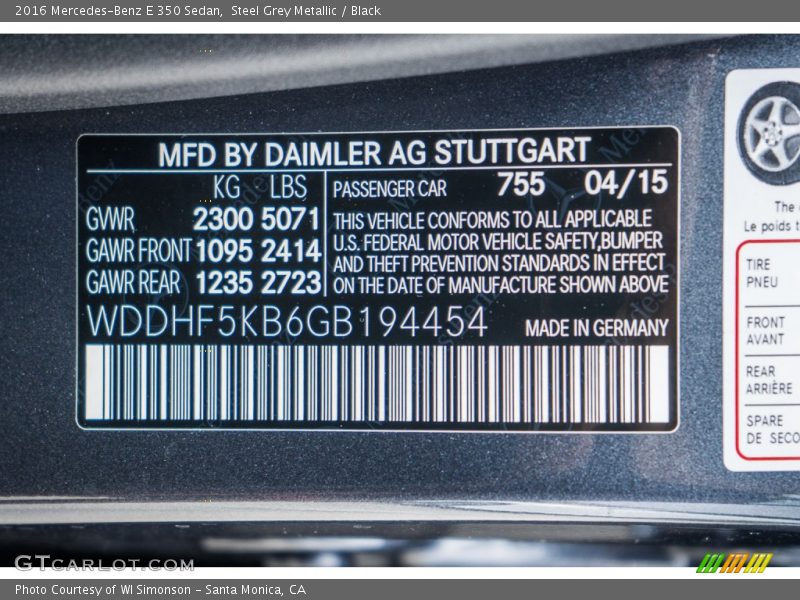 Steel Grey Metallic / Black 2016 Mercedes-Benz E 350 Sedan