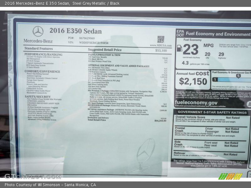 Steel Grey Metallic / Black 2016 Mercedes-Benz E 350 Sedan