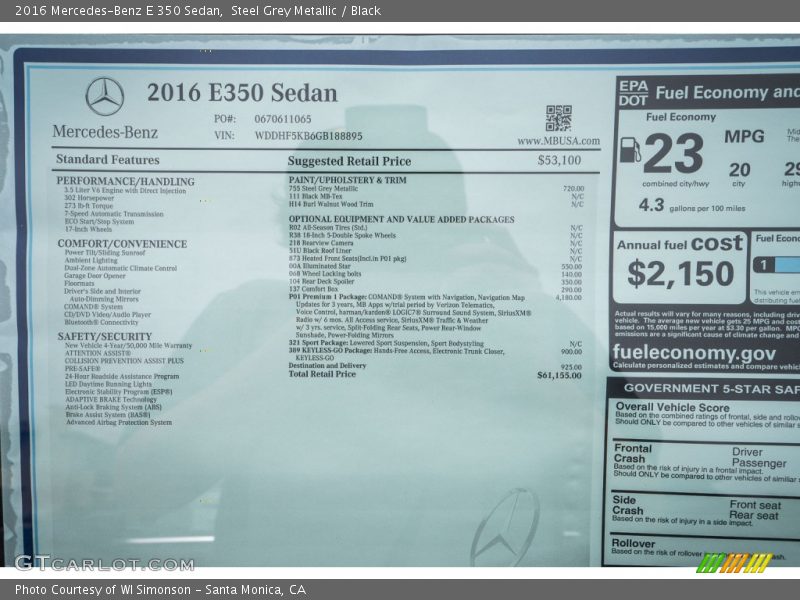Steel Grey Metallic / Black 2016 Mercedes-Benz E 350 Sedan