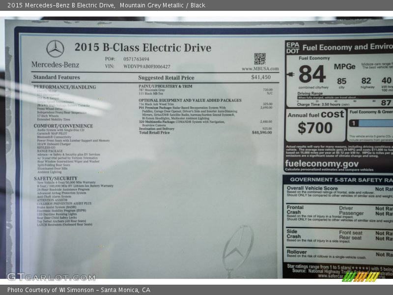 Mountain Grey Metallic / Black 2015 Mercedes-Benz B Electric Drive