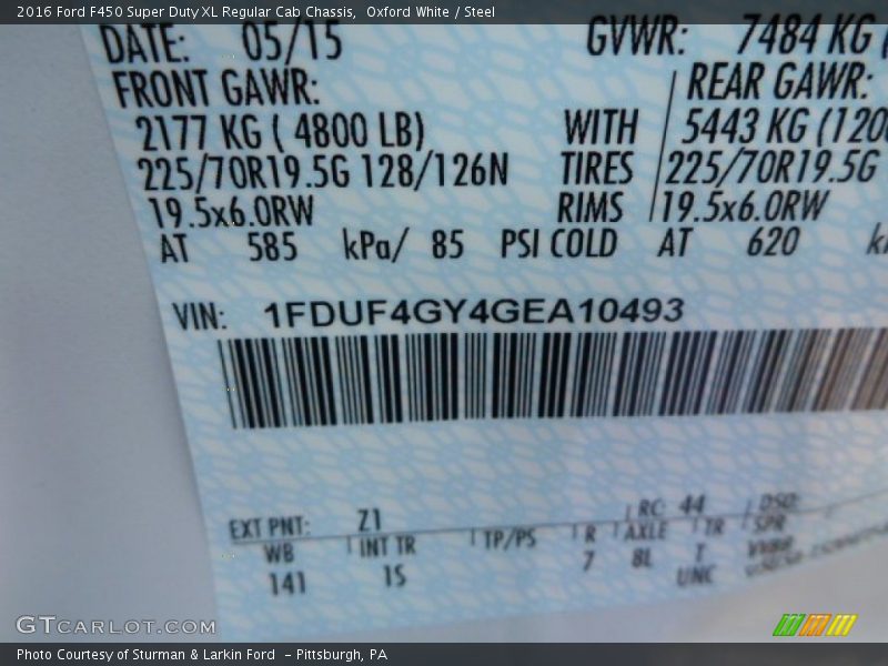 2016 F450 Super Duty XL Regular Cab Chassis Oxford White Color Code Z1