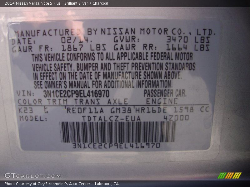 Brilliant Silver / Charcoal 2014 Nissan Versa Note S Plus