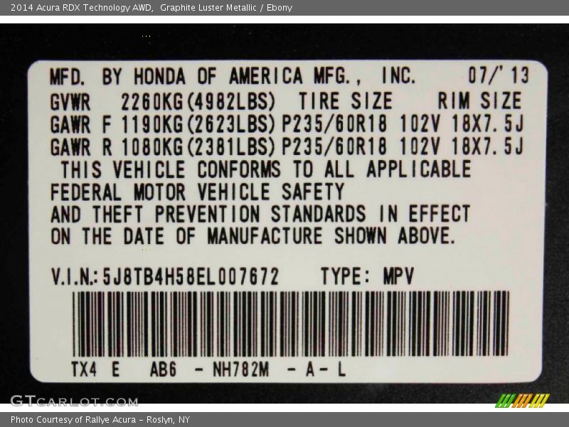 Graphite Luster Metallic / Ebony 2014 Acura RDX Technology AWD