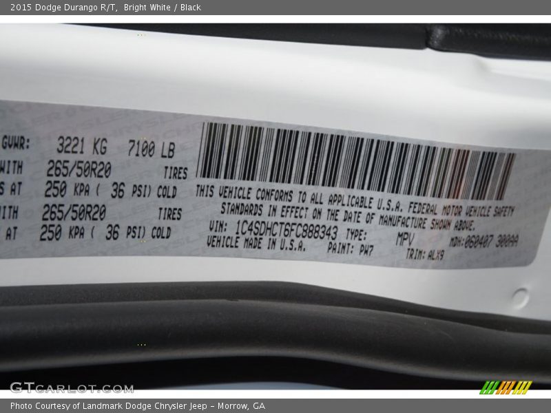 Bright White / Black 2015 Dodge Durango R/T