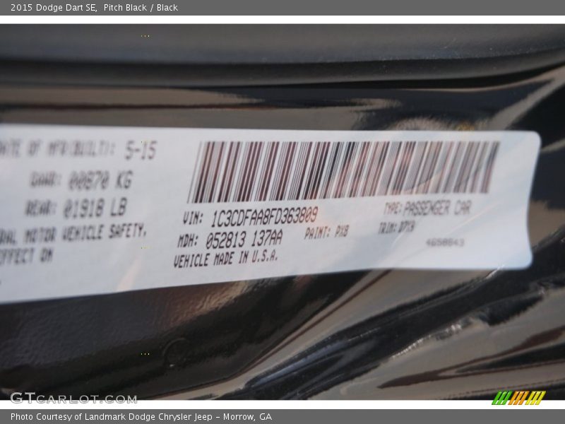 Pitch Black / Black 2015 Dodge Dart SE