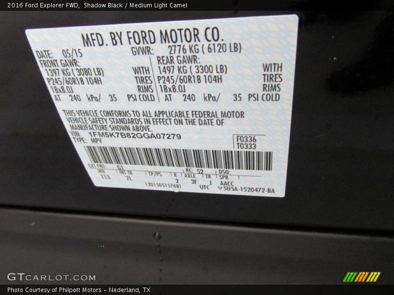 Shadow Black / Medium Light Camel 2016 Ford Explorer FWD