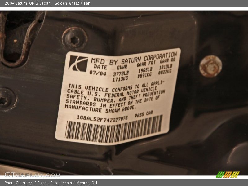 Golden Wheat / Tan 2004 Saturn ION 3 Sedan
