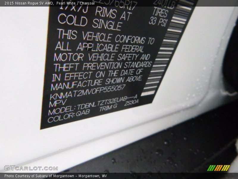 Pearl White / Charcoal 2015 Nissan Rogue SV AWD