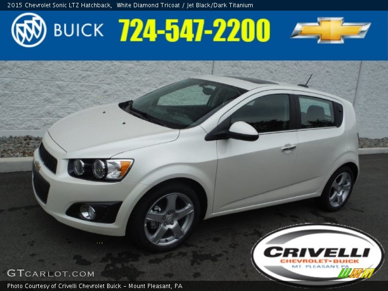 White Diamond Tricoat / Jet Black/Dark Titanium 2015 Chevrolet Sonic LTZ Hatchback