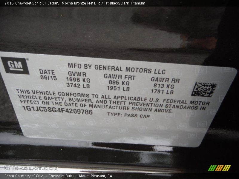 Mocha Bronze Metallic / Jet Black/Dark Titanium 2015 Chevrolet Sonic LT Sedan