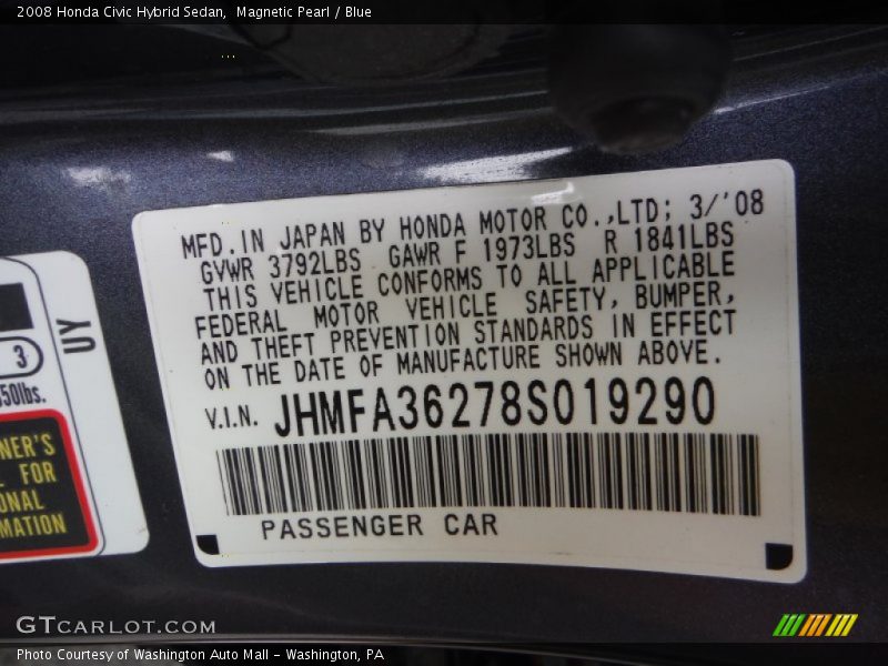 Magnetic Pearl / Blue 2008 Honda Civic Hybrid Sedan