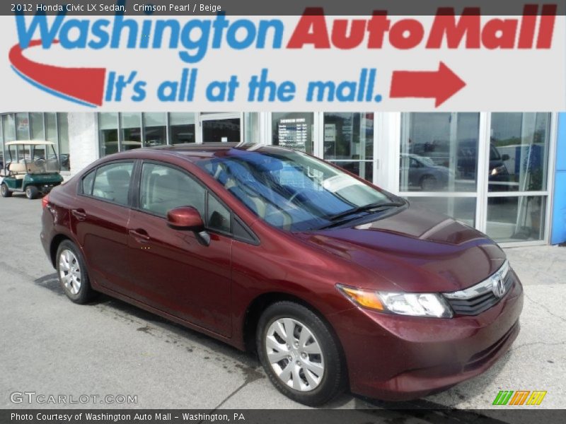 Crimson Pearl / Beige 2012 Honda Civic LX Sedan