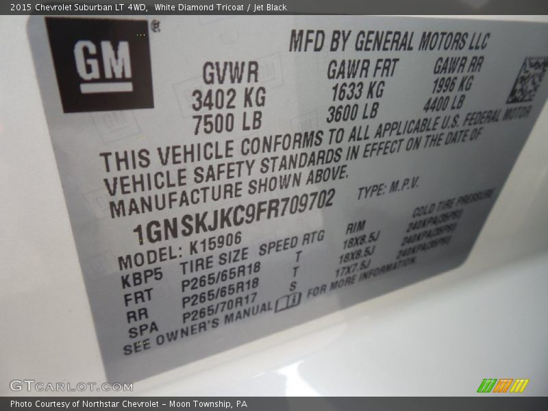 White Diamond Tricoat / Jet Black 2015 Chevrolet Suburban LT 4WD