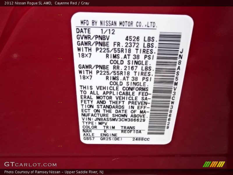 Cayenne Red / Gray 2012 Nissan Rogue SL AWD