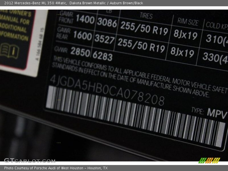 Dakota Brown Metallic / Auburn Brown/Black 2012 Mercedes-Benz ML 350 4Matic