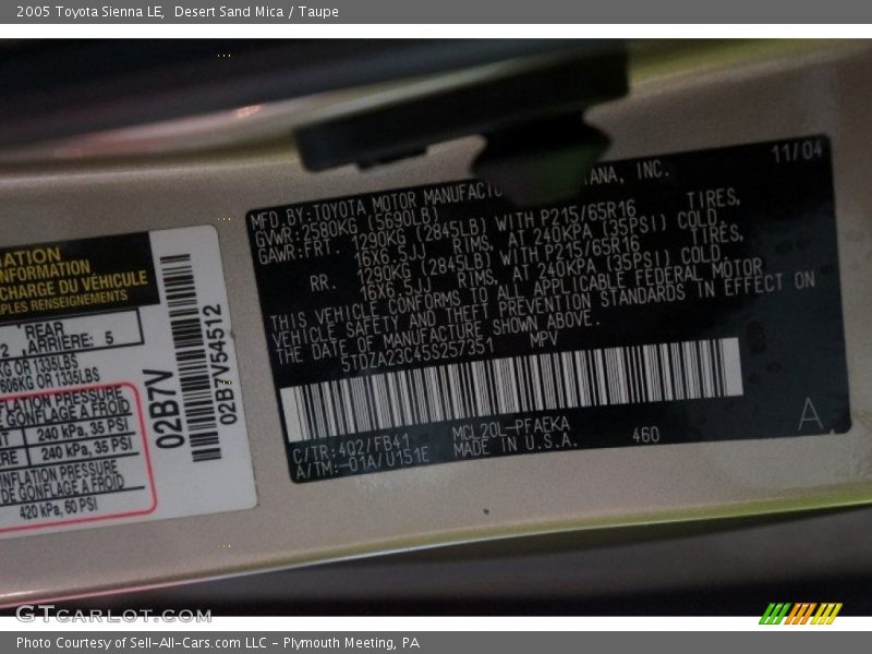 Desert Sand Mica / Taupe 2005 Toyota Sienna LE