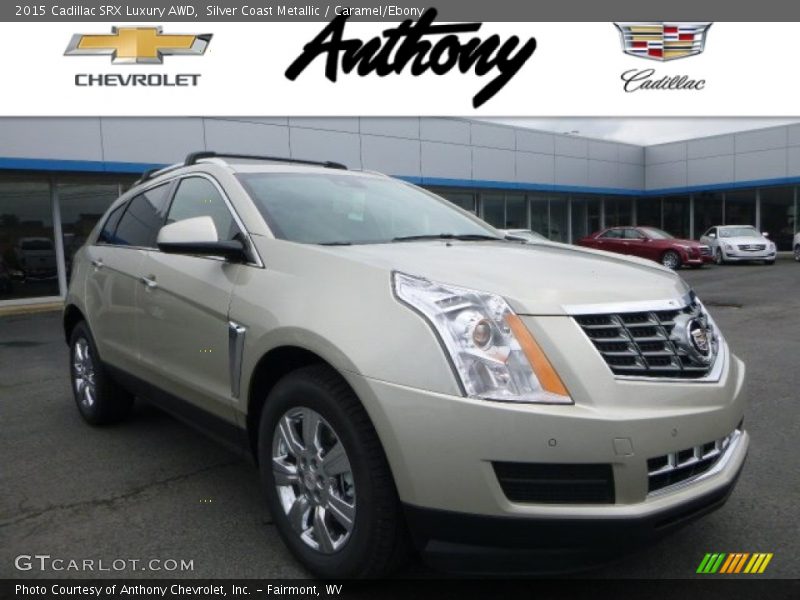 Silver Coast Metallic / Caramel/Ebony 2015 Cadillac SRX Luxury AWD
