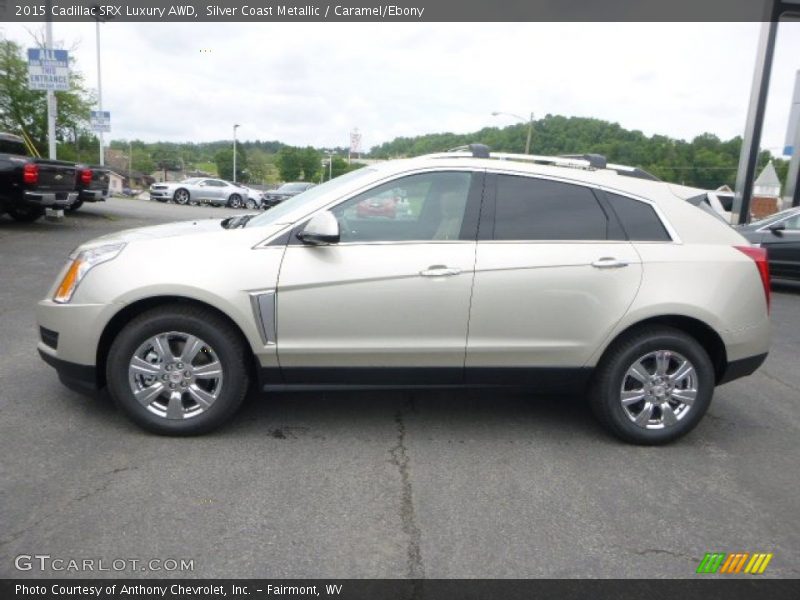 Silver Coast Metallic / Caramel/Ebony 2015 Cadillac SRX Luxury AWD