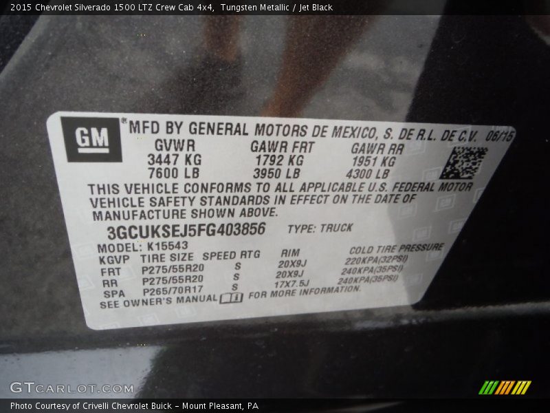 Tungsten Metallic / Jet Black 2015 Chevrolet Silverado 1500 LTZ Crew Cab 4x4