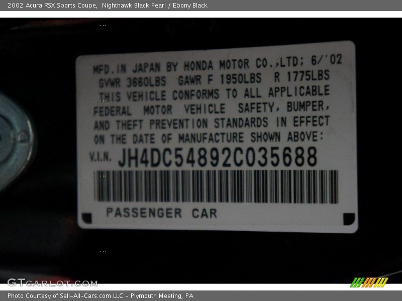 Nighthawk Black Pearl / Ebony Black 2002 Acura RSX Sports Coupe