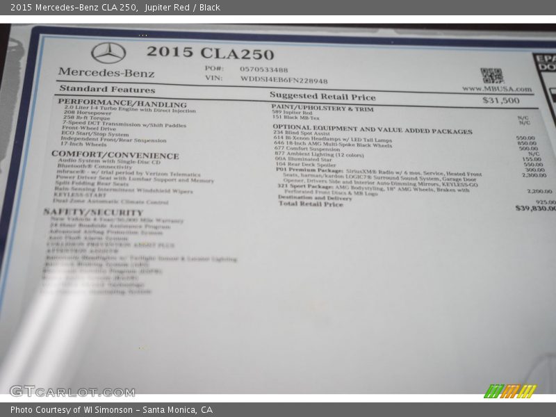 Jupiter Red / Black 2015 Mercedes-Benz CLA 250