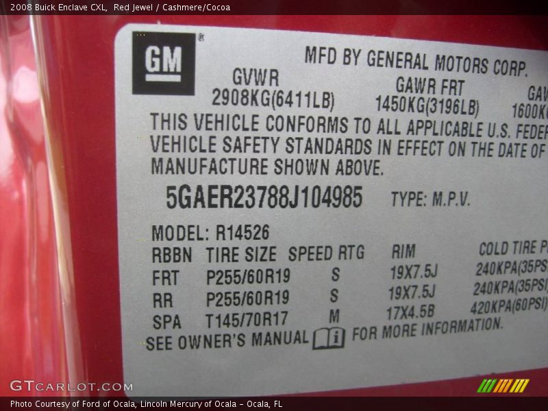 Red Jewel / Cashmere/Cocoa 2008 Buick Enclave CXL