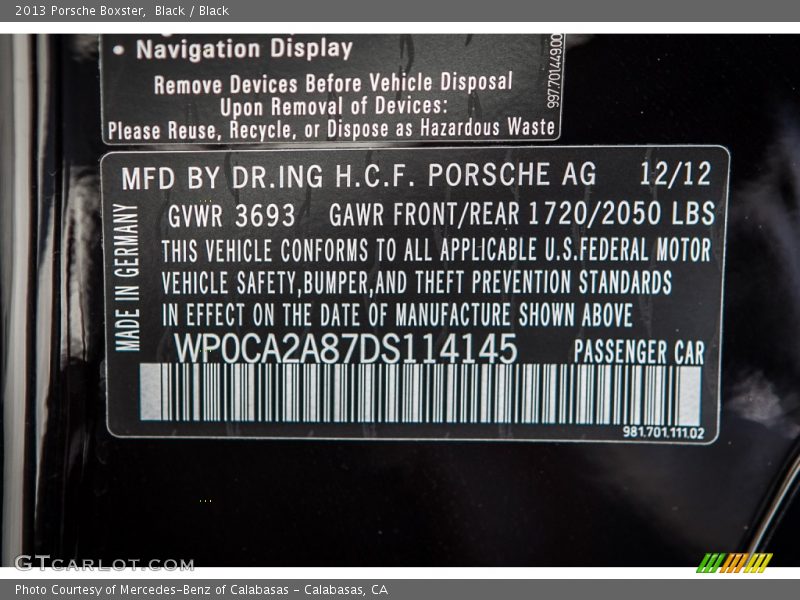 Black / Black 2013 Porsche Boxster