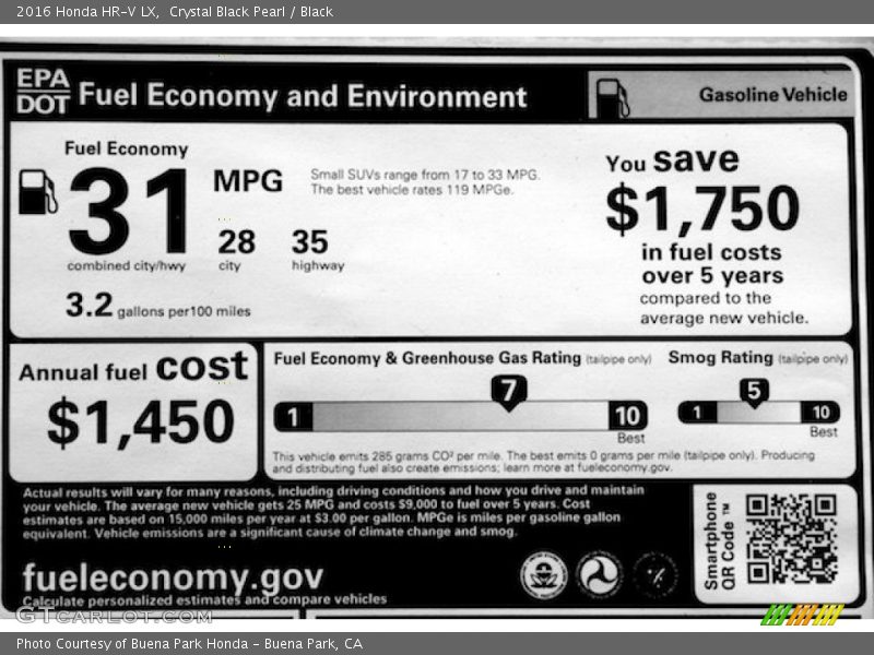 Crystal Black Pearl / Black 2016 Honda HR-V LX