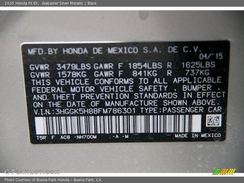Alabaster Silver Metallic / Black 2015 Honda Fit EX