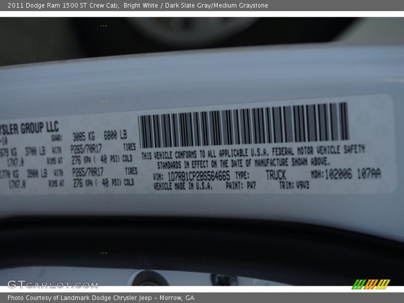 Bright White / Dark Slate Gray/Medium Graystone 2011 Dodge Ram 1500 ST Crew Cab