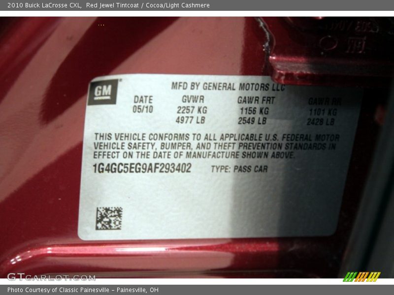 Red Jewel Tintcoat / Cocoa/Light Cashmere 2010 Buick LaCrosse CXL