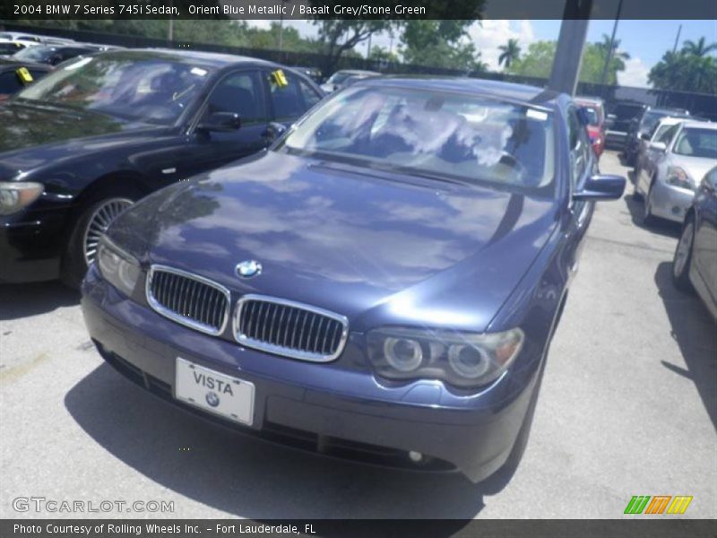 Orient Blue Metallic / Basalt Grey/Stone Green 2004 BMW 7 Series 745i Sedan