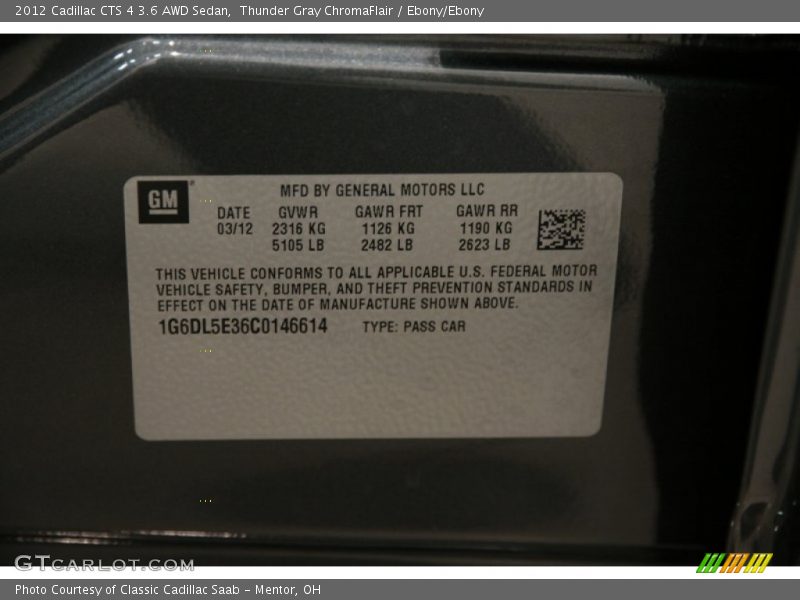 Thunder Gray ChromaFlair / Ebony/Ebony 2012 Cadillac CTS 4 3.6 AWD Sedan