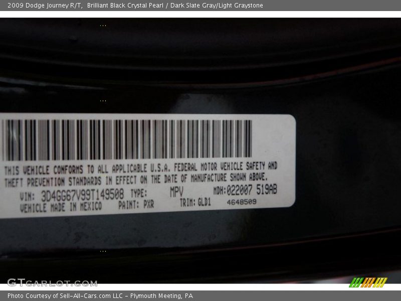 Brilliant Black Crystal Pearl / Dark Slate Gray/Light Graystone 2009 Dodge Journey R/T