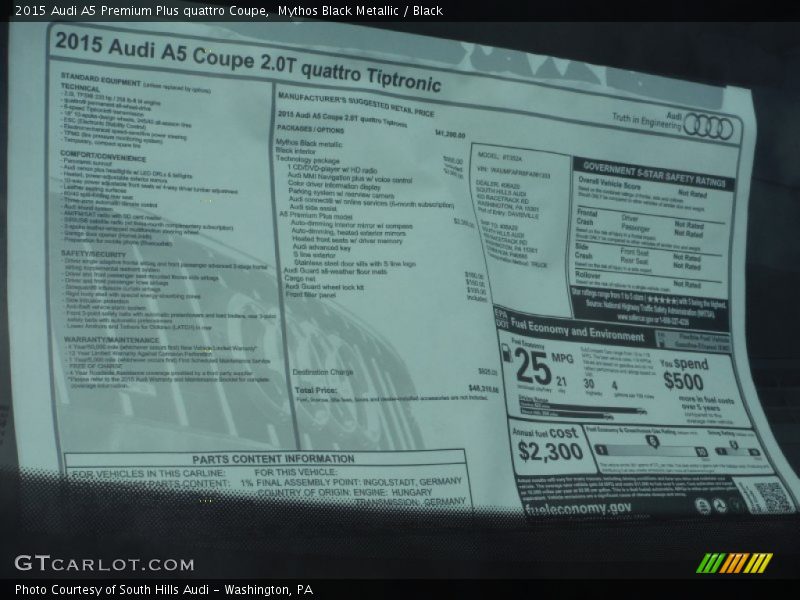 Mythos Black Metallic / Black 2015 Audi A5 Premium Plus quattro Coupe