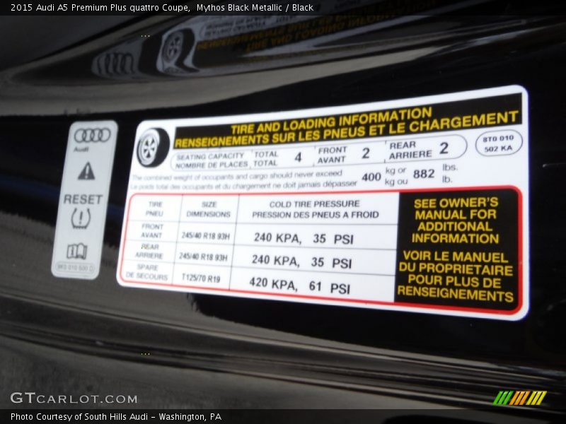 Mythos Black Metallic / Black 2015 Audi A5 Premium Plus quattro Coupe