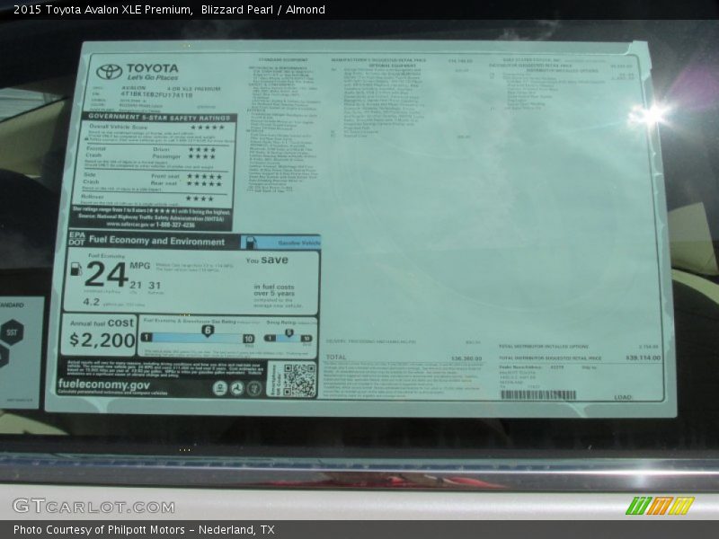 Blizzard Pearl / Almond 2015 Toyota Avalon XLE Premium