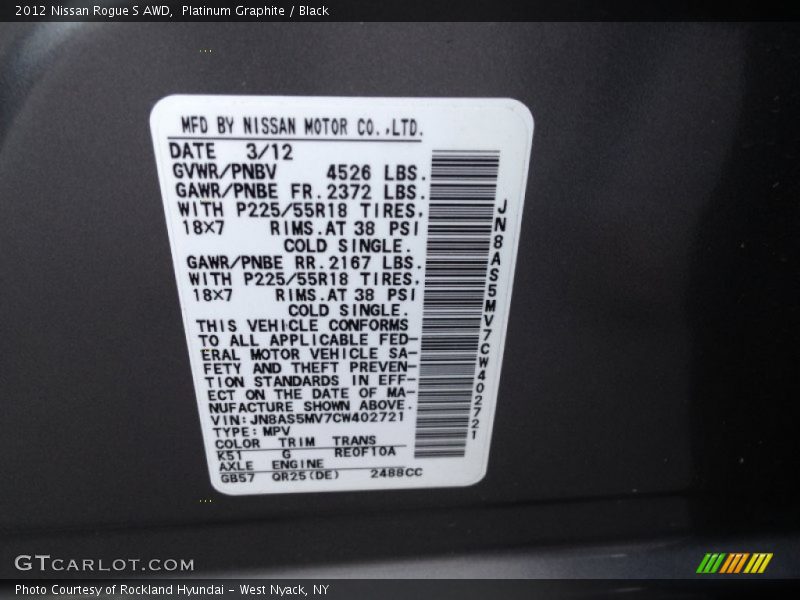 Platinum Graphite / Black 2012 Nissan Rogue S AWD